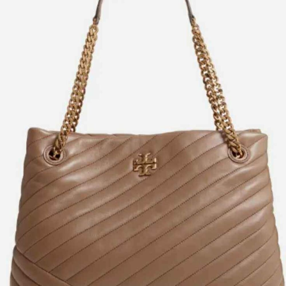 Tory Burch Kira Designer Chevron Leather Tote Bag - Classic Taupe purse …